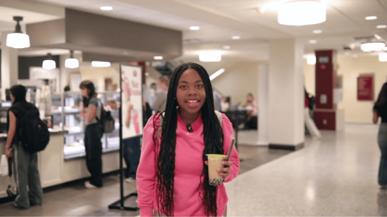 College Student with Boba on Campus