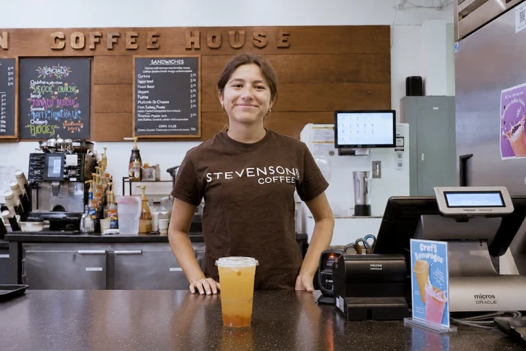 UC Santa Cruz dining staff serve colorful Botrista craft beverages at an on-campus drink station.
