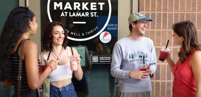 Texas A&M Campus with Students Drinking Boba